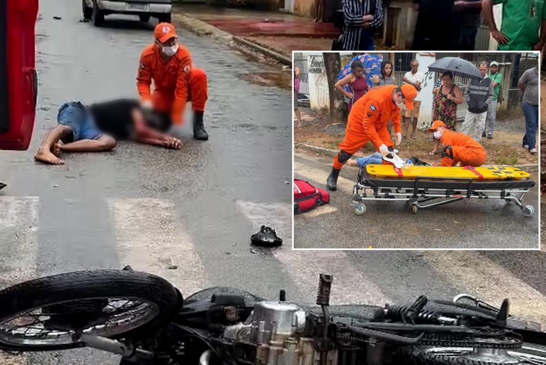 Colisão entre motocicleta e automóvel deixa dois jovens feridos no Jardim Primavera